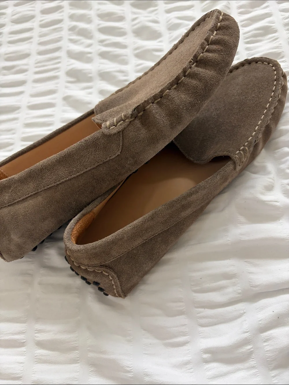 Quince Taupe Suede Driver Loafers - Slip-On Driving Shoes.